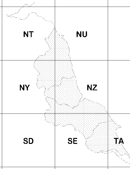 Map showing Ordnance Survey 100 km squares